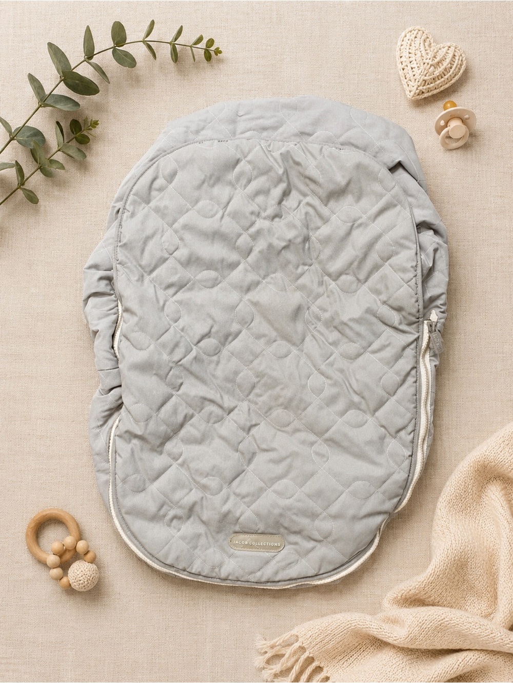 JJ Cole Gray Quilted Infant Car Seat Cover Fleece Lined Winter Cover